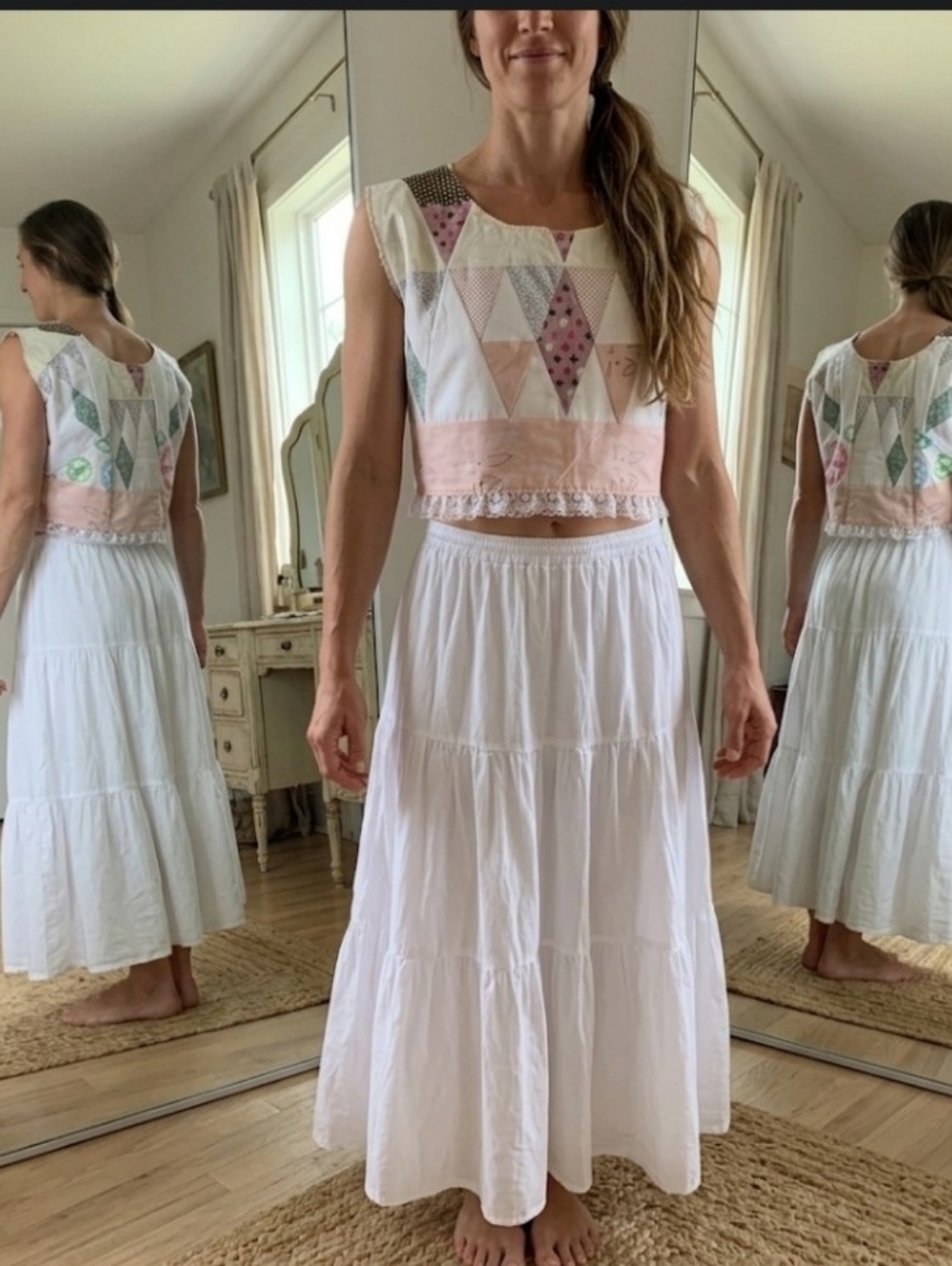 Upcycled Vtg Quilt-top Cropped Top M-L Handmade Dont Throw It Out